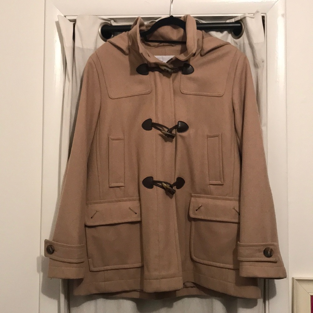 Camel-colored hooded coat